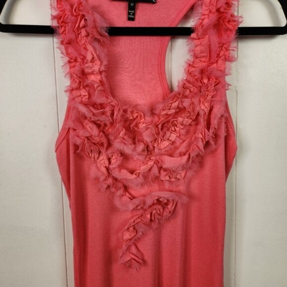 Robert Rodriguez Hot Pink Ribbed Ruffle Lace Tank Top Stretch Medium Designer - Picture 2 of 6